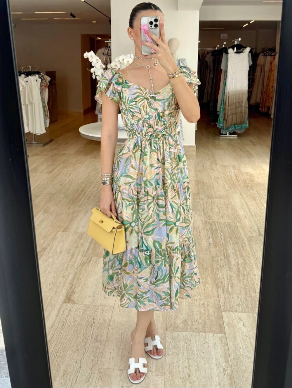 NWT &merci v neck flutter sleeve pastel floral tiered skirt cutout smock back S - Picture 3 of 14